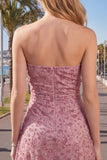 Vestito corto di cocktail senza spalline Dusty Rose Bodycon Arrugata