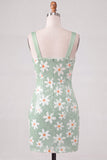 Bodycon floreali verdi spalline spesse vestito corto di ritorno a casa