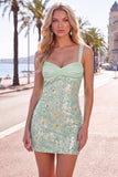Bodycon floreali verdi spalline spesse vestito corto di ritorno a casa