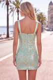 Bodycon floreali verdi spalline spesse vestito corto di ritorno a casa
