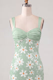 Bodycon floreali verdi spalline spesse vestito corto di ritorno a casa