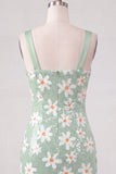 Bodycon floreali verdi spalline spesse vestito corto di ritorno a casa