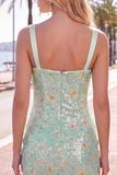 Bodycon floreali verdi spalline spesse vestito corto di ritorno a casa