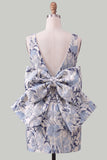 Abito di cocktail a Fine Rosa Verde Bodycon Bateau con fiocco grande