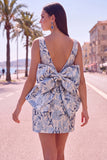 Abito di cocktail a Fine Rosa Verde Bodycon Bateau con fiocco grande