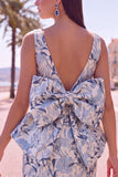Abito di cocktail a Fine Rosa Verde Bodycon Bateau con fiocco grande