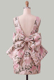 Abito di cocktail a Fine Rosa Verde Bodycon Bateau con fiocco grande