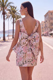 Abito di cocktail a Fine Rosa Verde Bodycon Bateau con fiocco grande