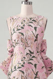 Abito di cocktail a Fine Rosa Verde Bodycon Bateau con fiocco grande