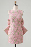 Abito di cocktail a Fine Rosa Verde Bodycon Bateau con fiocco grande