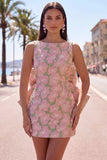 Abito di cocktail a Fine Rosa Verde Bodycon Bateau con fiocco grande
