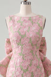 Abito di cocktail a Fine Rosa Verde Bodycon Bateau con fiocco grande