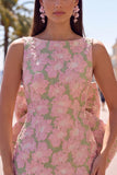Abito di cocktail a Fine Rosa Verde Bodycon Bateau con fiocco grande