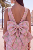 Abito di cocktail a Fine Rosa Verde Bodycon Bateau con fiocco grande