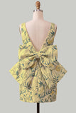 Abito di cocktail a Fine Rosa Verde Bodycon Bateau con fiocco grande