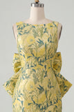Abito di cocktail a Fine Rosa Verde Bodycon Bateau con fiocco grande