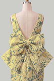 Abito di cocktail a Fine Rosa Verde Bodycon Bateau con fiocco grande