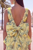 Abito di cocktail a Fine Rosa Verde Bodycon Bateau con fiocco grande