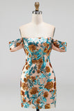 Vestito corto di cocktail a casa con fiori blu scintillanti con paillettes scoperte