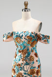 Vestito corto di cocktail a casa con fiori blu scintillanti con paillettes scoperte