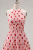 Abito corto di homecoming con scollo rosa a fila rosa con scollo a scollo a scollo con volant
