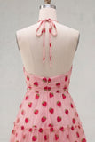 Abito corto di homecoming con scollo rosa a fila rosa con scollo a scollo a scollo con volant