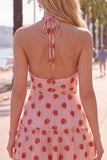 Abito corto di homecoming con scollo rosa a fila rosa con scollo a scollo a scollo con volant