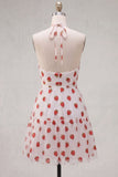 Abito corto di homecoming con scollo rosa a fila rosa con scollo a scollo a scollo con volant