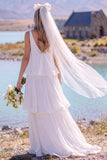 Abito da sposa Maxi Elopement bianco scollo a V e a livelli