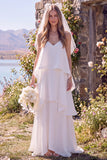 Abito da sposa Maxi Elopement bianco scollo a V e a livelli