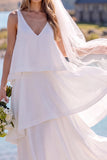 Abito da sposa Maxi Elopement bianco scollo a V e a livelli