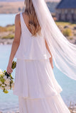 Abito da sposa Maxi Elopement bianco scollo a V e a livelli