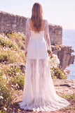 Abito da sposa Maxi Elopement a maniche lunghe a maniche squadrate bianche con pizzo