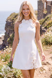 Abito da sposa corto elopement bianco a traguardo alto con fiore 3D