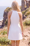 Abito da sposa corto elopement bianco a traguardo alto con fiore 3D