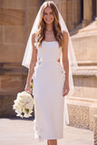 Abito da sposa maxi elopement con sagoma quadrata e scollo quadrato bianco con fiore 3D