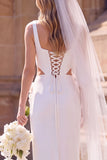 Abito da sposa maxi elopement con sagoma quadrata e scollo quadrato bianco con fiore 3D