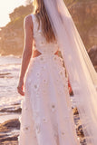 Abito da sposa Maxi Elopement con scol a collo rotondo a scollo a linea a A con ritaglio applicate