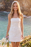 Abito da sposa corto da sposa bianco con scollo quadrato applicato