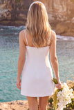 Abito da sposa corto da sposa bianco con scollo quadrato applicato
