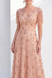 Abito polveroso Rose A-Line collo a V con frangie