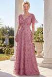 Abito polveroso Rose A-Line collo a V con frangie