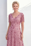 Abito polveroso Rose A-Line collo a V con frangie
