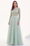 Abito floreale madre della sposa verde chiffon a linea battuta con maniche lunghe