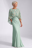 Abito verde Sirena Bateau con scollo battuto Abito Floreale Madre della Sposa Lungo con maniche a svasa