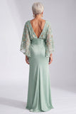 Abito verde Sirena Bateau con scollo battuto Abito Floreale Madre della Sposa Lungo con maniche a svasa