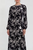 Abito midi floreale in vellusia fucsia con maniche lunghe