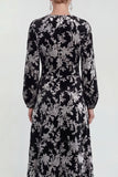 Abito midi floreale in vellusia fucsia con maniche lunghe