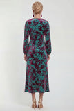 Abito midi floreale in vellusia fucsia con maniche lunghe