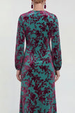 Abito midi floreale in vellusia fucsia con maniche lunghe